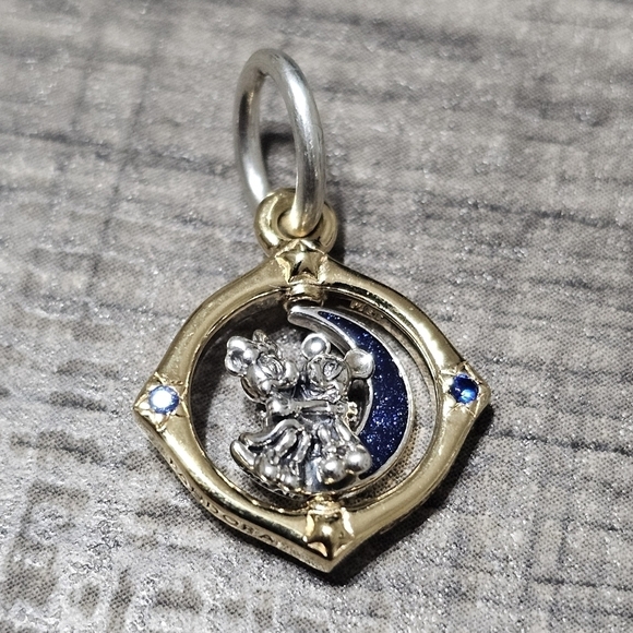 Disney Mickey Mouse & Minnie Mouse Two-tone Spinning Moon Dangle Charm - Picture 2 of 6